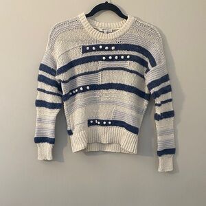 Madewell Navy and Cream Cotton and Wool Blend Striped Sweater